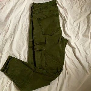 Olive green Sateen cargo skinny pants
